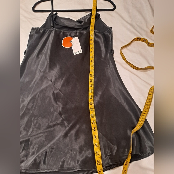 NWT Black Satin Cowl Neck Cami Mini Dress Size Large - Picture 6 of 7